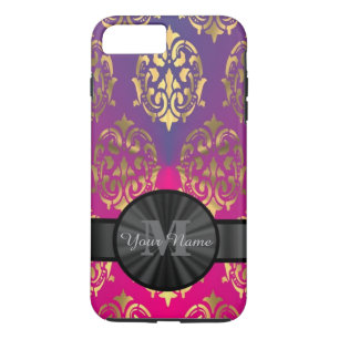 Purple and gold damask personalised monogram iPhone 8 plus/7 plus case