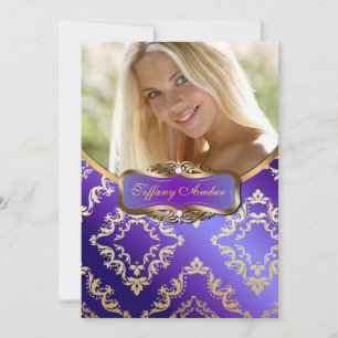 Purple and Gold Damask Photo Invite