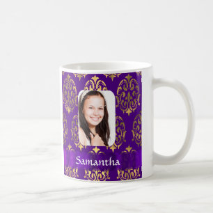 Purple and gold damask photo template coffee mug