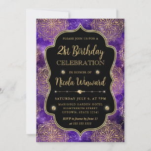 Purple and Gold Dharma Pattern 21st Birthday Invitation