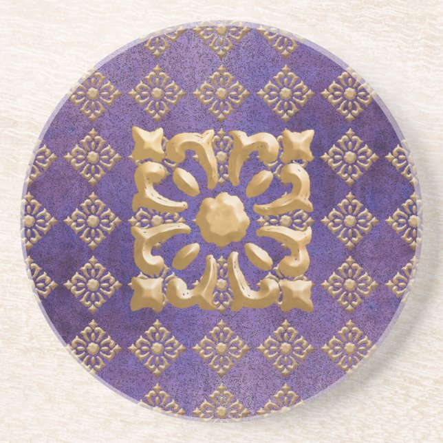 Purple and Gold Diamonds Coaster (Front)