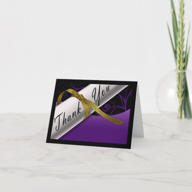 Purple and Gold Diploma Thank You Card (Front)