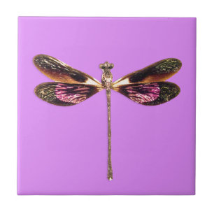 Purple and Gold Dragonfly  Ceramic Tile