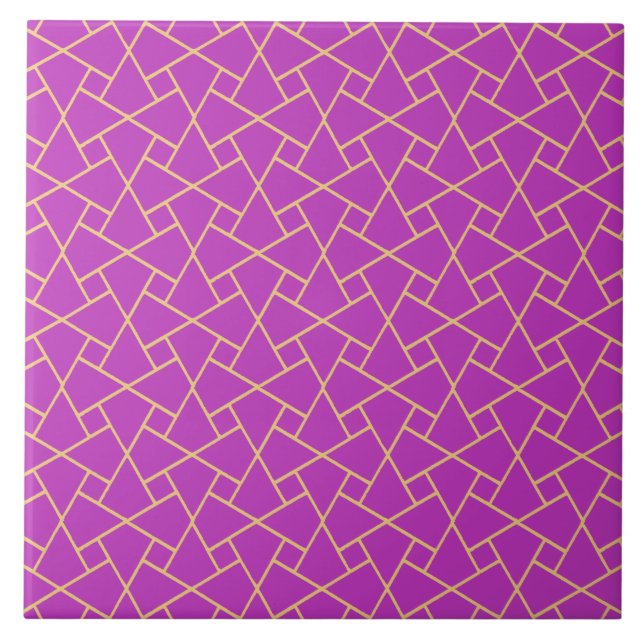Purple and Gold-effect Islamic Mosaic Pattern Ceramic Tile (Front)