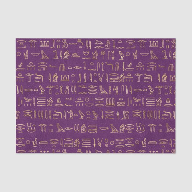 Purple and gold  Egyptian hieroglyphs Tissue Paper (Front)