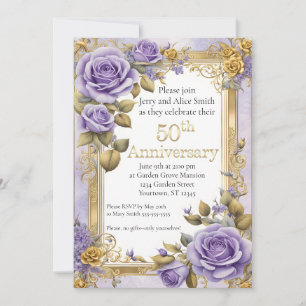 Purple and Gold Elegance 50th Anniversary Invitation
