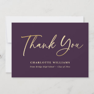 Purple and Gold Elegant Script Modern Graduation Thank You Card