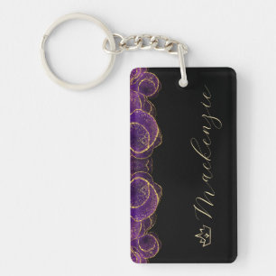 Purple and Gold Elegant Script Personalised Key Ring