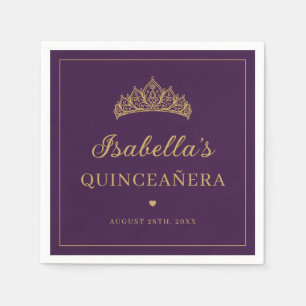 Purple and Gold Elegant Tiara Quinceañera Napkin