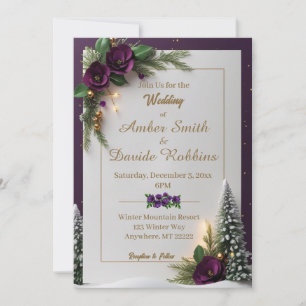 Purple and Gold Elegant Winter Wedding Invitation