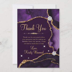 Purple and Gold Faux Glitter Agate Birthday Thank You Card