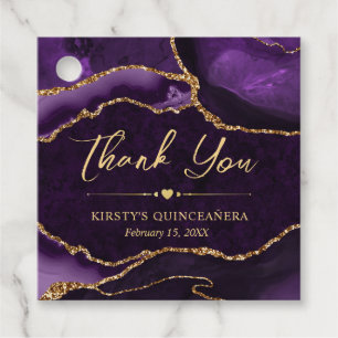 Purple and Gold Faux Glitter Agate Quinceanera Favour Tags
