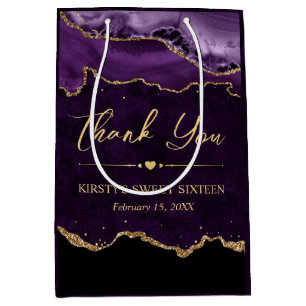 Purple and Gold Faux Glitter Agate Sweet 16 Medium Gift Bag