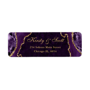 Purple and Gold Faux Glitter Agate Wedding address Return Address Label