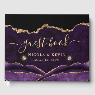 Purple and Gold Faux Glitter Agate Wedding Guest Book