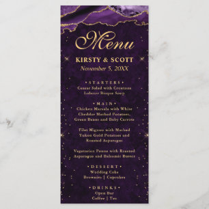Purple and Gold Faux Glitter Agate Wedding Menu
