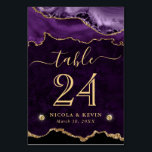 Purple and Gold Faux Glitter Agate Wedding Table Number<br><div class="desc">Guide guests in style with this luxurious table number card featuring rich purple agate textures and shimmering gold glitter accents. The marbled background and elegant gold typography evoke romance and sophistication, while the personalised layout adds a refined touch to any formal celebration. Perfect for weddings, galas, or upscale events that...</div>