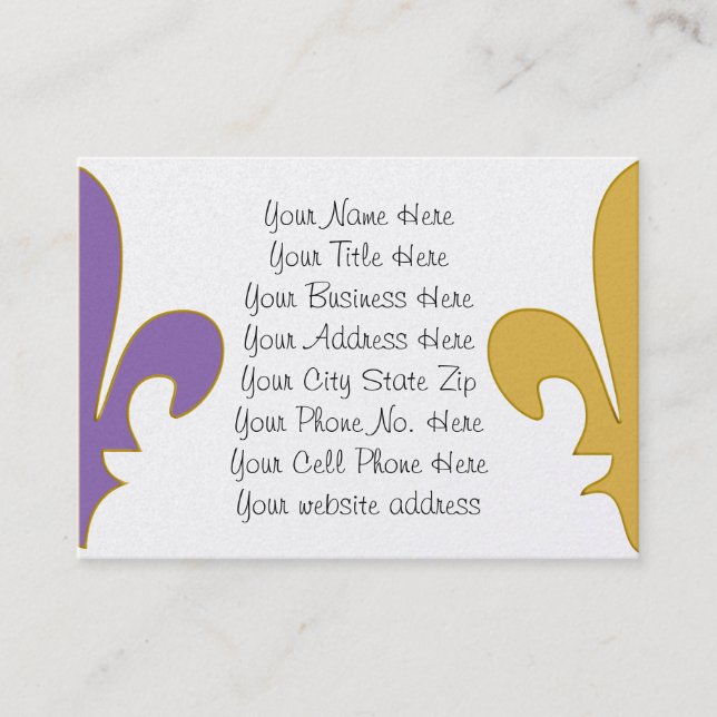 Purple and Gold fleur de lis gifts Business Card (Front)
