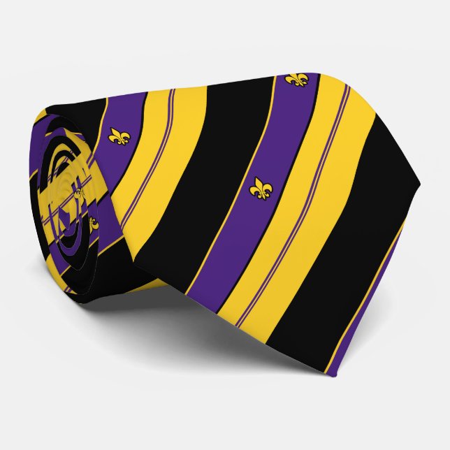 Purple and Gold Fleur-de-lis Pattern Tie (Rolled)