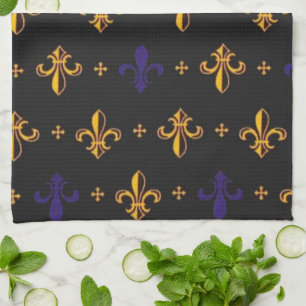 Purple and Gold Fleurs De Lis Tea Towel