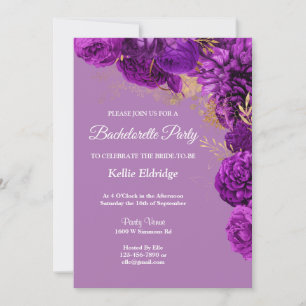 Purple And Gold Floral Bachelorette Party Invitation
