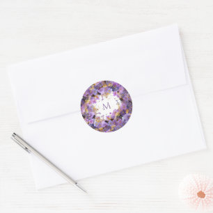 Purple and Gold Floral Bat Mitzvah Classic Round Sticker