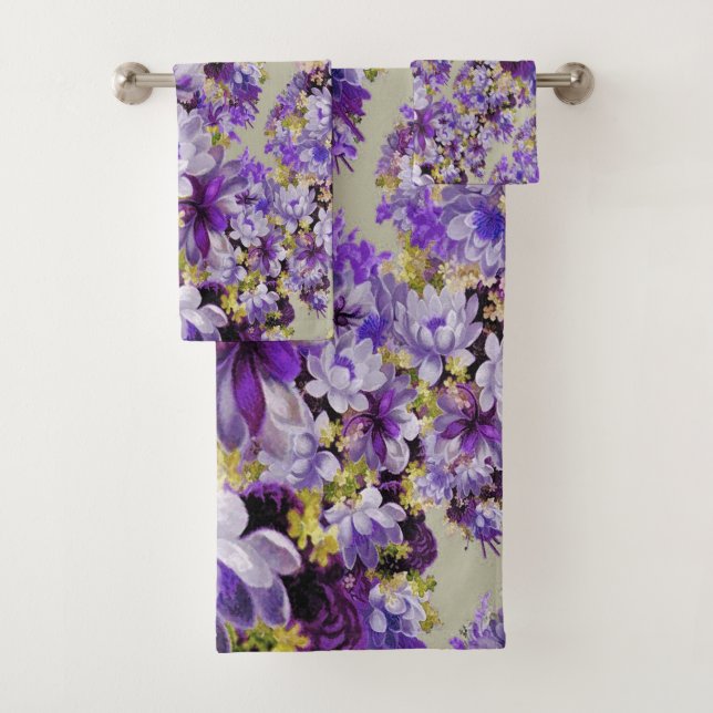 Purple And Gold Floral Bath Towel Set (Insitu)