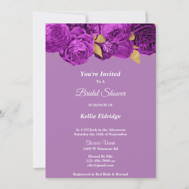 Purple And Gold Floral Bridal Shower Invitation (Front)