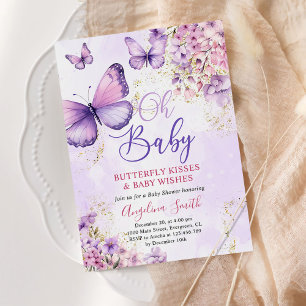 Purple and Gold Floral Butterfly Baby Shower Invitation