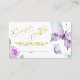 Purple and Gold Floral Butterfly Diaper Raffle Enclosure Card