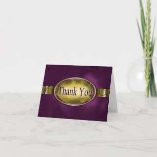 Purple and Gold Floral Button Thank You Card