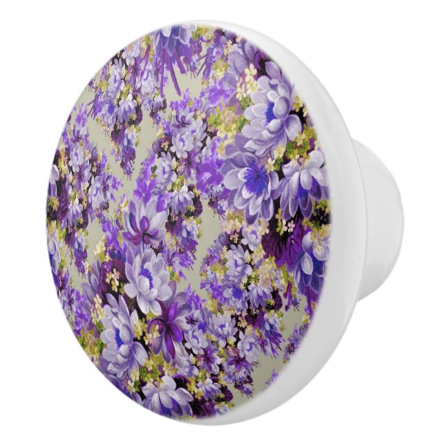 Purple And Gold Floral Ceramic Knob (Right)