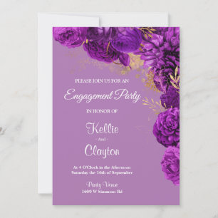 Purple And Gold Floral Engagement Party Invitation