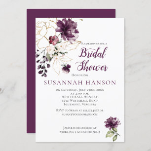Purple and Gold Floral Framed Bridal Shower Invitation