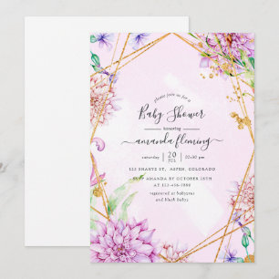Purple and Gold Floral Geometric Baby Shower Invitation