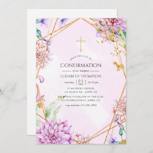 Purple and Gold Floral Geometric Confirmation Invitation