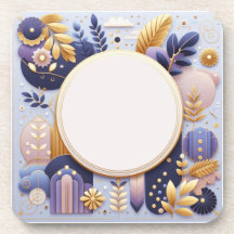 Purple and Gold Floral Initials Coaster