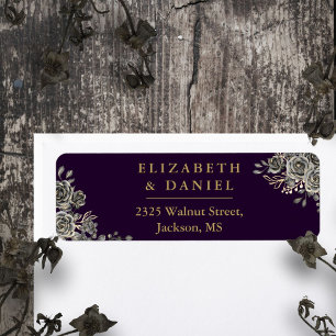 Purple And Gold Floral Roses Gothic Return Address Return Address Label