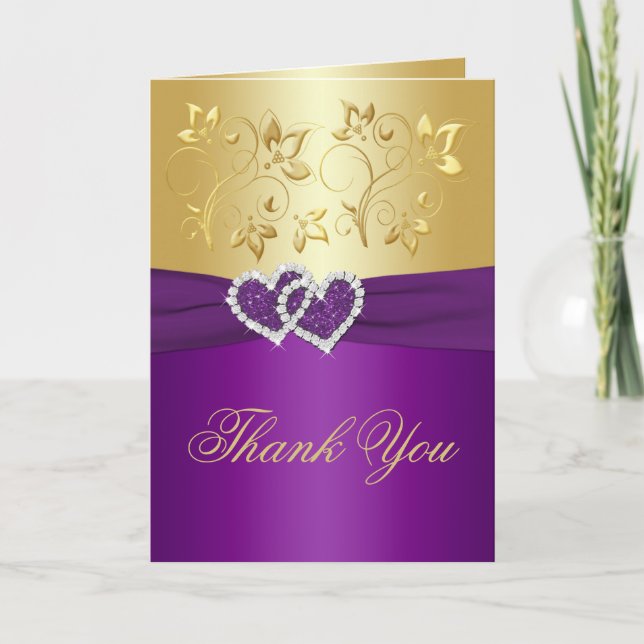 Purple and Gold Floral Thank You Card (Front)