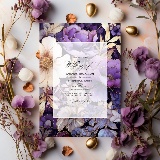 Purple and Gold Floral Wedding Invitation (Creator Uploaded)