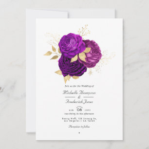 Purple and Gold Floral Wedding QR Code Rsvp Invitation