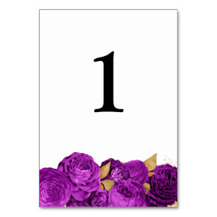 Purple And Gold Floral Wedding Table Number Card