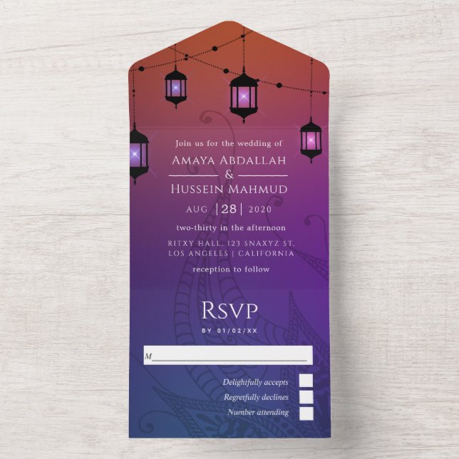 Purple and Gold Foil Arabian Wedding All In One In Invitation (Inside)