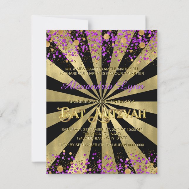 Purple and Gold Foil Bat Mitzvah Invitation (Front)