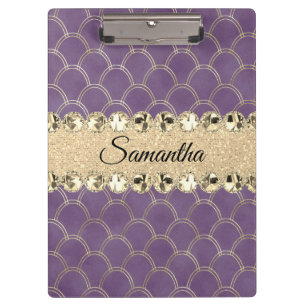 Purple and Gold Foil Diamond Bling Clipboard