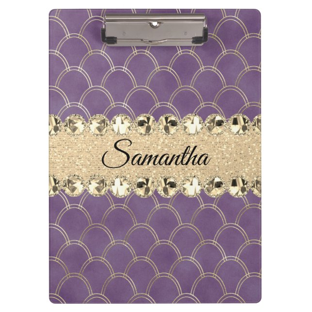 Purple and Gold Foil Diamond Bling    Clipboard (Front)
