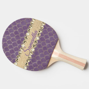 Purple and Gold Foil Diamond Bling Personalised Ping Pong Paddle