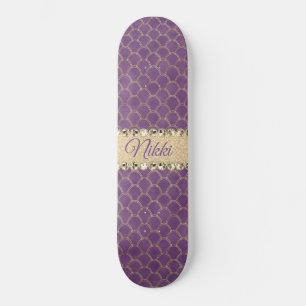 Purple and Gold Foil Diamond Bling Skateboard