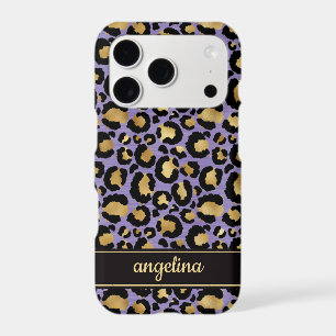 Purple And Gold Foil Leopard Print Monogrammed