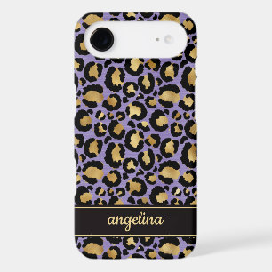 Purple And Gold Foil Leopard Print Monogrammed
